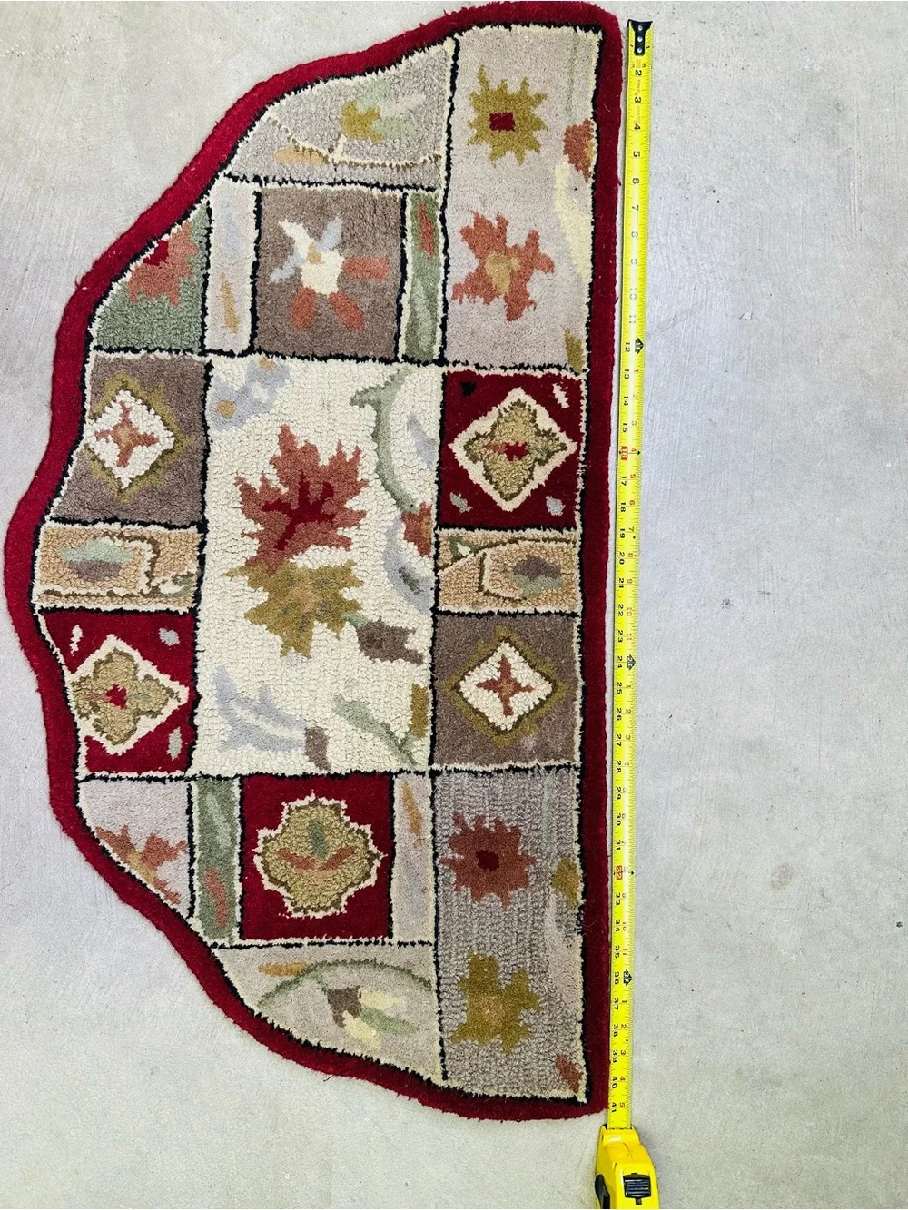 Hand Hooked Autumn Leaf Hearth Rug Fall Accent Mat Red Beige 24x41 Wool Blend